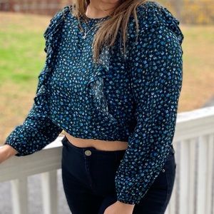 Floral Print Ruffle Blouse